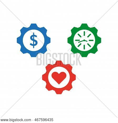 Gear Dollar Clock Heart. Business Concept. Teamwork Concept. Vector Illustration. Stock Image.