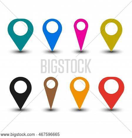 Multicolored Pins. Graphic Element. Locate Pin Gps Map. Vector Illustration. Stock Image.