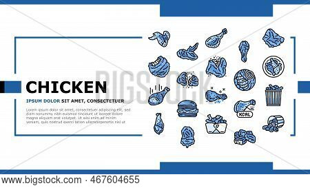 Chicken Crispy Food Meat Meal Landing Web Page Vector. Fast Delicious, Wing Fried, Snack Crunchy, Le