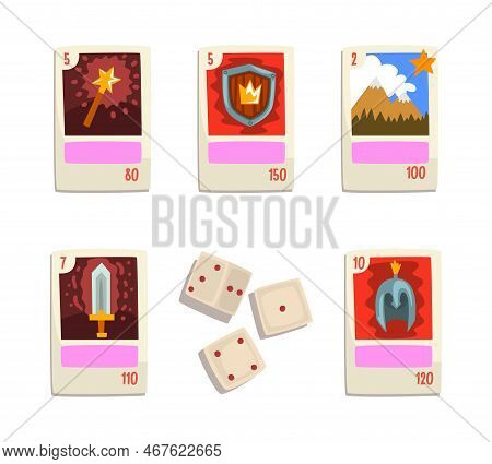 Game Of Lord With Dice And Playing Cards Vector Set