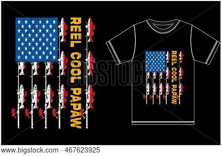 Fishing T-shirt With American Flag. American Gift For Wife, Husband, Girlfriend, Boyfriend. Typograp