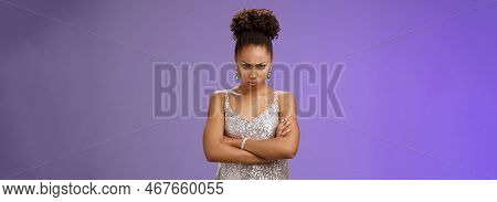 Sulking Immature African-american Woman Sulking Offended Look From Under Forehead Pouting Cross Arms