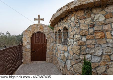 Hararit, Israel, October 28, 2022 : The Exterior Of The Cave Church - Lavra Netofa Monastery, Near T