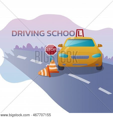 Driving Lesson, Car, Driver License, Flat Style, Vector