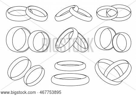 Wedding Ring Vector Outline Set Icon. Isolated Outline Set Icons Jewelry For Engagement.vector Illus