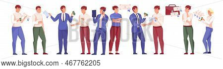 People And Stock Market Flat Set Of Human Characters Discussing Financial News Buying Stocks And Sec