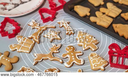 Homemade Gingerbread Pastries. Preparing Cookies For Christmas.