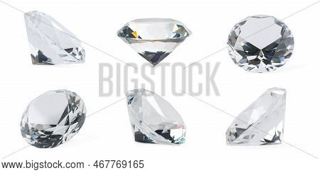 Set With Beautiful Dazzling Diamonds On White Background