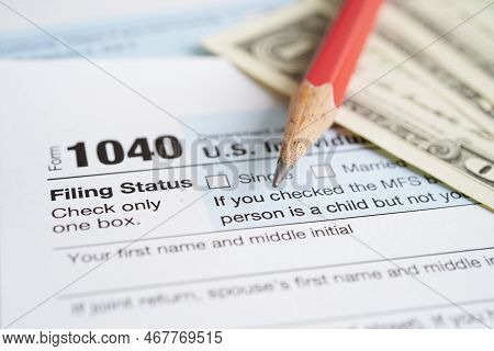 Tax Form 1040 U.s. Individual Income Tax Return, Business Finance Concept.