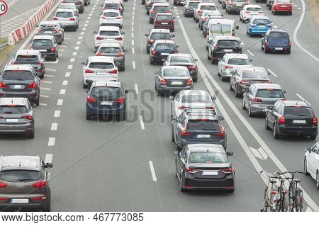 Car Congestion At Motorway Toll Collecting Station