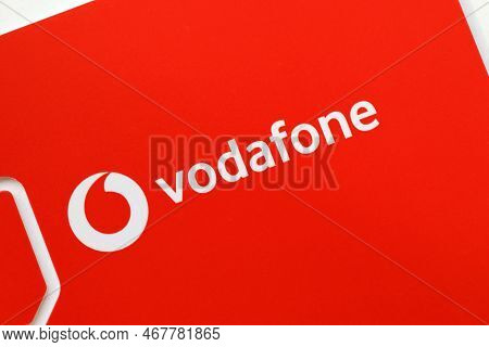 Ternopil, Ukraine - July 5, 2022: Vodafone Power Sim Mobile Card By Vodafone Group Plc - British Mul