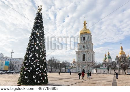Christmas Tree On Sofiyivska Square In Kyiv