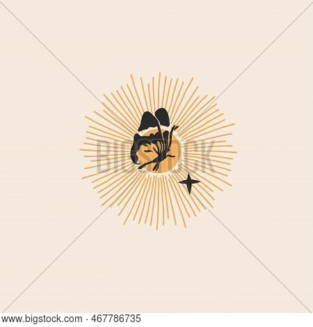 Hand Drawn Vector Abstract Graphic Illustrations Celestial Design Concept With Logo Magic Line Silho