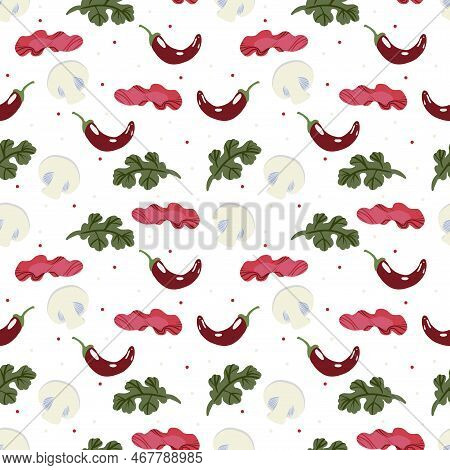 Vector Panasian Food Seamless Pattern With Asian Food Such As Japanese Sushi, Lotus Roots, Gingers, 
