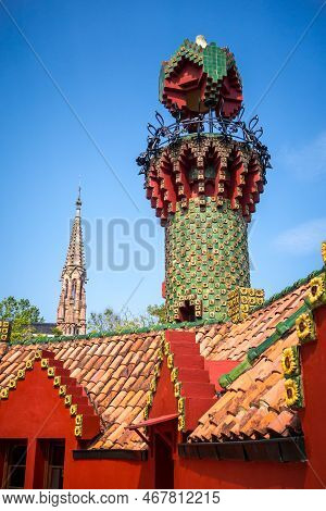 Comillas - Spain - July 16, 2022 : Caprice Of Gaudi Building