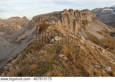 Klausenpass, Uri, Switzerland, October 29, 2022 Beautiful Alpine Landscape Seen From The Balmer Grae
