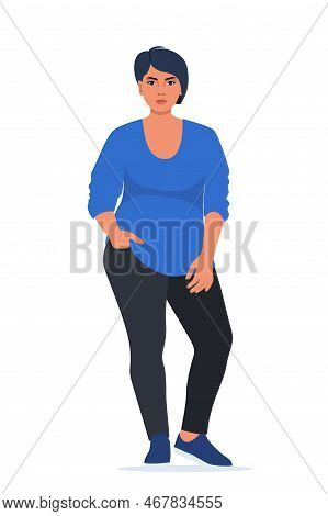 Body Positive Woman. Plus Size Female Character. Attractive Curvy, Overweight Girl. Oversize Obesity