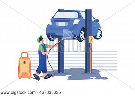 Underbody Car Wash Illustration Concept On White Background