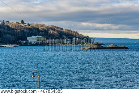 Buildings At Alki Beach In West Seattle, Washington.