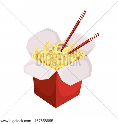 Noodles Box Cartoon. Food Meal, Chinese Asian, Lunch Restaurant, Noodle Carton Takeout, Cuisine Away