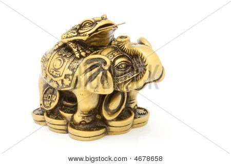 Elefante di bronzo con rana