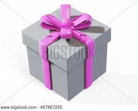 Gift Box With Red Ribbon Bow Isolated Over White Background 3d Render