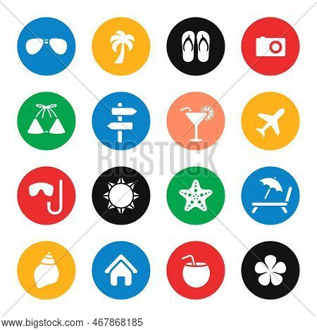 Summer Vacation Related Colourful Vector Icon Set.