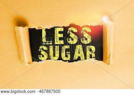 Handwriting Text Less Sugar. Business Showcase Lower Volume Of Sweetness In Any Food Or Drink That W