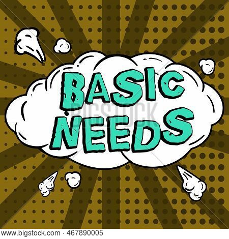 Hand Writing Sign Basic Needs. Business Idea Something That You Must Have In Order To Sustain Or Liv