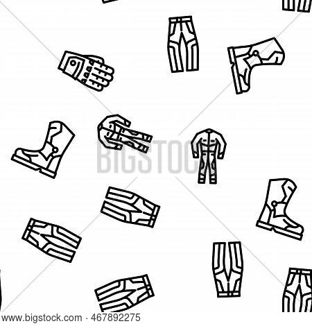 Motorcycle Accessories Biker Vector Seamless Pattern Thin Line Illustration
