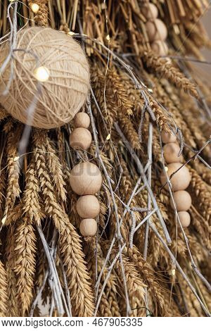 Christmas New Year Eco Tree From Wheat And Rye Ears And Other Craftmade Decoration
