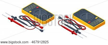 Isometric Electrical Tester, Digital Multimeter On White Background. Electricians Tool. Manual-rangi