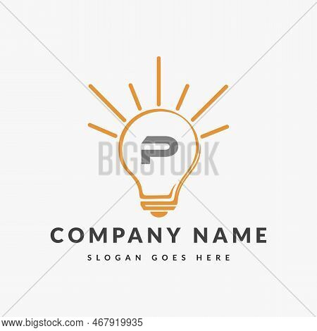 Letter P Electric Logo, Letter P With Light Bulb Vector Template.