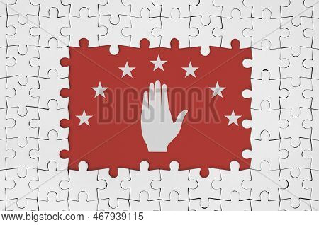 Abkhazia Flag In Frame Of White Puzzle Pieces With Missing Central Parts