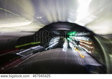 Blur Motion Inside Car Light Trail Represent Moving Car Or Drunk Driver