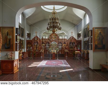 Finland, Heinavesi, Uusi Valamo - July 25, 2022. Uusi-valamo Orthodox Monastery, Church Interior Ins