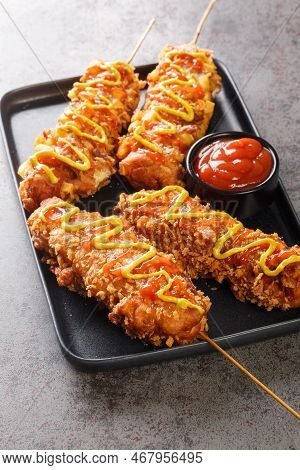Korean Corn Dogs Are Hot Dogs Coated In A Batter, Then Deep Fried And Finished With Sugar Mustard An