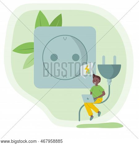 Characters Reduce Energy Consumption At Home, People Unplug Appliances. Power Save Concept. Vector.