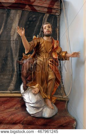 Gradec, Croatia - March 10, 2012: Saint Luke, Statue On The Pulpit In The Parish Church Of Wounded J