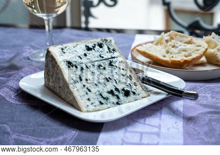 Piece Of Bleu De Laqueuille Semi-hard Aop French Blue Cheese Made From Raw Cow Milk