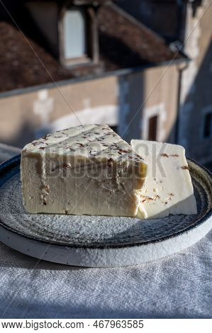 White Sheep Cheese With Aromatic Black Cumin Seeds Served Outdoor