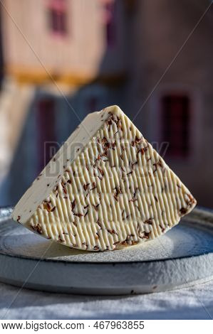 White Sheep Cheese With Aromatic Black Cumin Seeds Served Outdoor