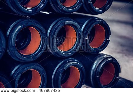 Brand New Drill Pipes For Oil Extraction. Petrolium Extraction Concept