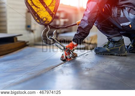 Industrial Factory Hook Up Transportation. Crane Strong Hook Inside Factory.