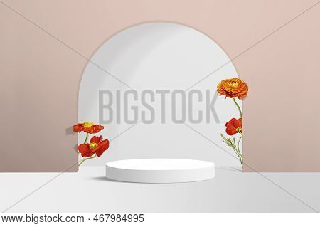 Product Podium Flowers On A Pastel Color Wall Background