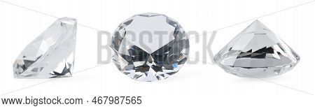 Set With Beautiful Dazzling Diamonds On White Background. Banner Design