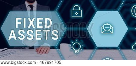 Text Sign Showing Fixed Assets. Internet Concept Long-term Tangible Piece Of Property Or Equipment A