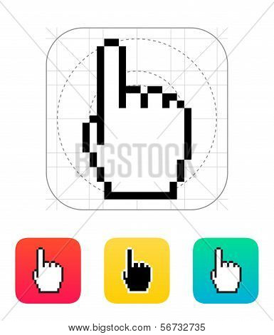One finger. Pixel hand cursor icon.