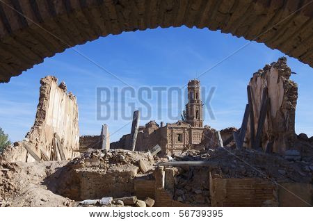 Belchite villaggio distrutto in un bombardamento durante la guerra civile spagnola, a Saragozza, in Aragona, Spagna