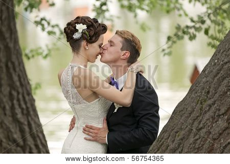 Just Married Couple Kissing